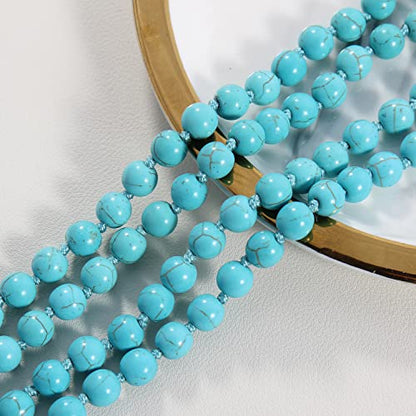 Firstmeet Fashion Beads Rope Knot Long Beaded Necklace Versatile 60" Strand Costume Jewelry for Women - color: Tur