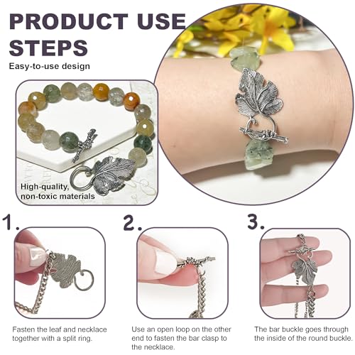Heather's cf Toggle Clasps for Jewelry Making, 16 Sets Antique Silver Grape Leaf Toggle Jewelry Clasps, Large Necklace Clasp & Bracelet Clasps and Closures for DIY Jewelry Making - color: Large silver toggle clasp
