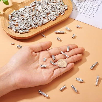 Craftdady 150Pcs Antique Silver Tube Bar Spacer Beads Tibetan Metal Column Barrel Drum Beads for Jewelry Crafts Making Hole:1.5-3.5mm - color: Antique Silver, Tube,150pcs