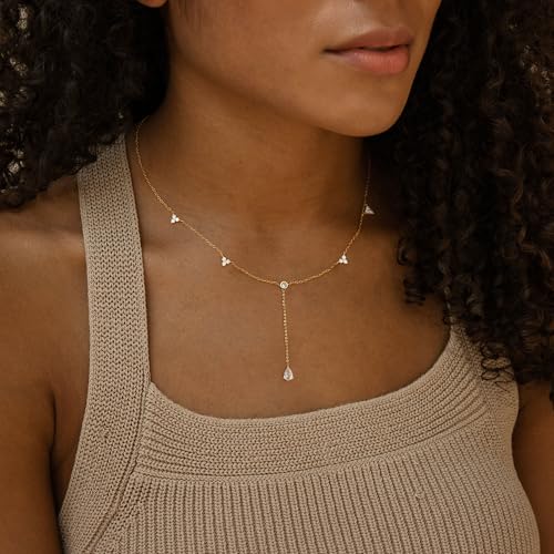 Gold Necklace for Women, Dainty Long Necklace 14k Gold Plated Lariat Long Necklaces for Women Trendy Simple Statement Drop Necklace Fashion Body Chain Prom Jewelry Gold Accessories - color: 3-Gold