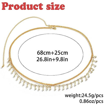 Florry Rhinestone Belly Chain Sequin Waist Chain Bikini Body Jewelry Chains Beach Belly Chain for the Waist Tassel Layered 18K Gold Body Chains for Women - color: Crystal
