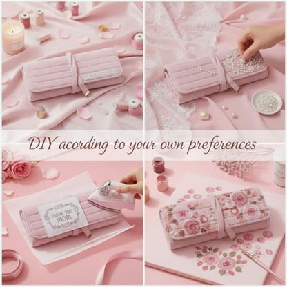Tondiamo 1 Pcs Velvet Jewelry Roll Luxury Travel Jewelry Case for Ring Necklace Earring Bracelet Storage Bag Women Bridesmaid Gift (Pink) - color: Pink