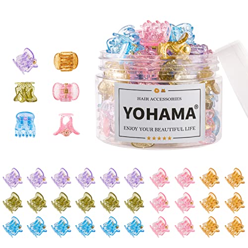YOHAMA 36Pcs Glitter Mini Hair Claw Clips Kid Adult Strong Hold Bangs Clips | Multifunction Durable Small Hair Clips, Women Girl Fixed Messy Bun, Design Hairstyles, Non-Pulling or Snagging, Clamp Gift - color: Colorful(1.4cm)