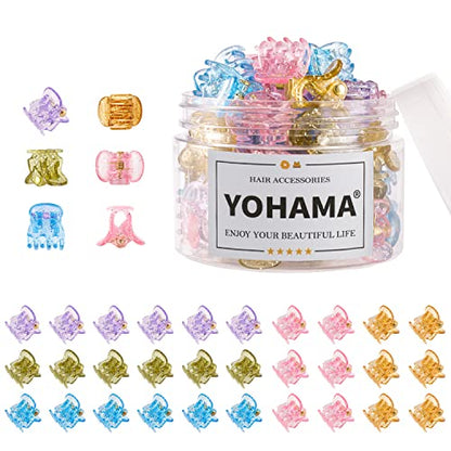YOHAMA 36Pcs Glitter Mini Hair Claw Clips Kid Adult Strong Hold Bangs Clips | Multifunction Durable Small Hair Clips, Women Girl Fixed Messy Bun, Design Hairstyles, Non-Pulling or Snagging, Clamp Gift - color: Colorful(1.4cm)