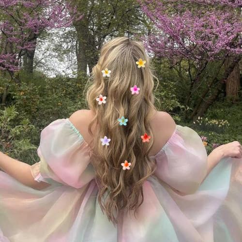 Hawaiian Flower Hair Claw Clips for Women, Cute Mini Plumeria Hibiscus Hair Clips for Women Girls Hair Accessories 8Pcs