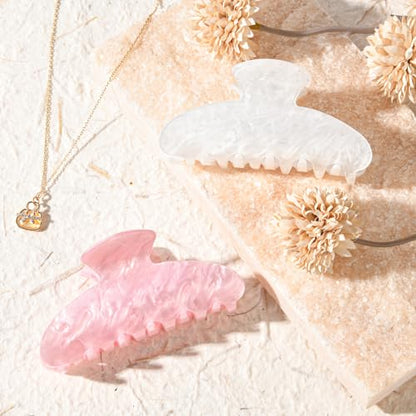 Aileam Acetate Hair Claw Clips for Women,Pink White hair clip French Design Strong Hold Non-Slip claw clips for Thick Hair, 2 Pack - color: Pink & Pearl White