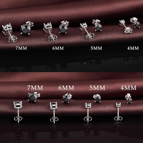 Sparkling 925 Sterling Silver Round Cut 5A+ Cubic Zirconia CZ Stud Earrings Hypoallergenic Earrings for Women/Men 4MM-8MM - color: B: Black, size: 6mm
