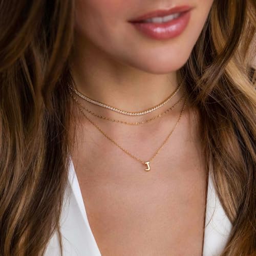 Initial Necklaces for Women Bubble Gold Silver Letter Necklace Dainty Personalized Charm Pendant Name Necklace Cute Non Tarnish Fashion Accessories Teen Gift Trendy Stuff Jewelry Gifts - color: Gold, style: J