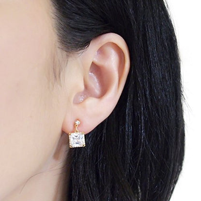 Drop Cubic Zirconia Invisible Clip On Earrings for Women Not Pierced Gold Teardrop Sqaure CZ Crystal Dangle Gold Silver Comfortable Clip On Earrings Bridal Wedding Prom - color: Square 1 Gold