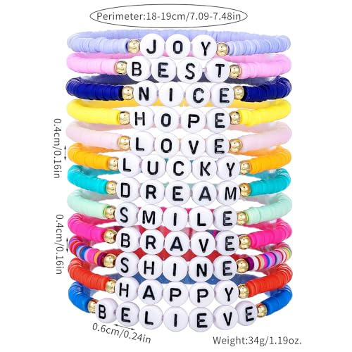 Heishi Surfer Clay Bead Bracelets Set for Women - Preppy Smile Evil Eye Beaded Stretch Bracelets Elastic Layering Friendship Bracelets- Stackable Boho Disc Summer Jewelry Set - color: 12PC-CLAY-black
