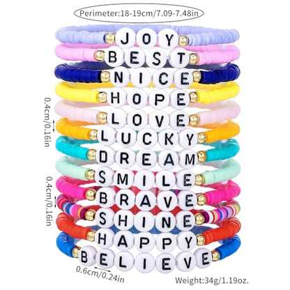 Heishi Surfer Clay Bead Bracelets Set for Women - Preppy Smile Evil Eye Beaded Stretch Bracelets Elastic Layering Friendship Bracelets- Stackable Boho Disc Summer Jewelry Set - color: 12PC-CLAY-black