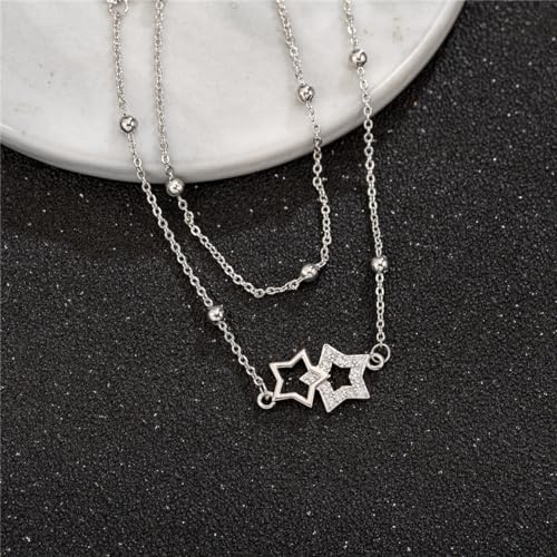 kelistom 925 Sterling Silver Bracelets for Women Teens, Love Heart Charm Chain Bracelet Bangle Fashion Jewelry Gifts - color: Double star-white