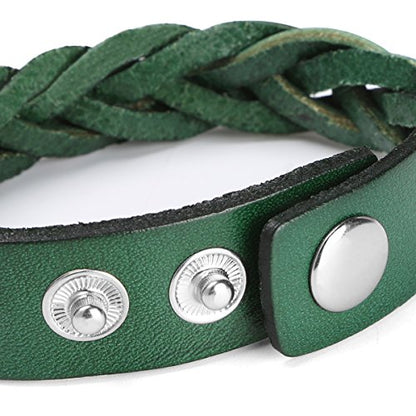 CCBFY Genuine Leather Bracelet Braided Sporty Wide Wristband Punk Jewelry for Men Women - color: 1 Piece - Green