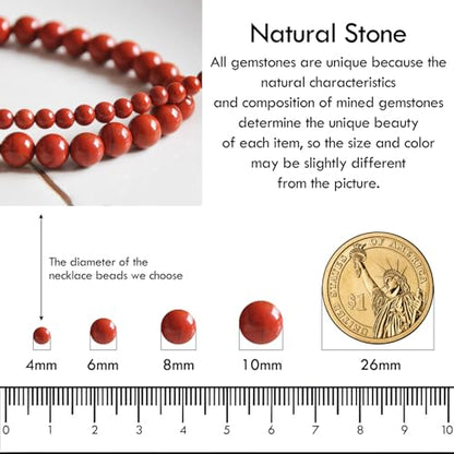 Simple 4mm Gemstones and Crystals Choker Necklace Unisex 16"-18" | Necklaces for Women Men, Adjustable, 40-45 cm Chain Length, Handmade, Spiritual Gemstones, Positive Energy, Daily Wear - style: Redstone