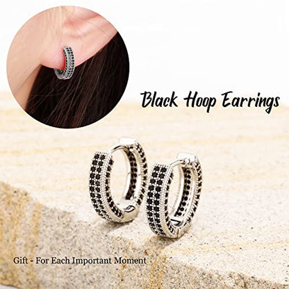 Iced Out Hoop Earrings Cubic Zirconia Huggie Cartilage Cuff Hypoallergenic 14K Gold Plated Luxury Fashion Round Circle Earrings For Men Women - color: 02 SilverBlack