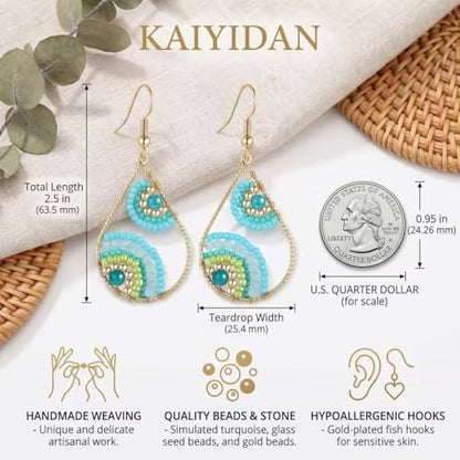Boho Turquoise Dangle Earrings For Women Trendy,Western Blue Gemstone Drop Earings,Vintage Gothic Ethnic Statement Beach Vacation Long Birthstone Earrings with Leaf Teardrop Turquoise Crystal Tassels,Fashion Jewelry Birthday Gift. - style: A10 Seed Beads
