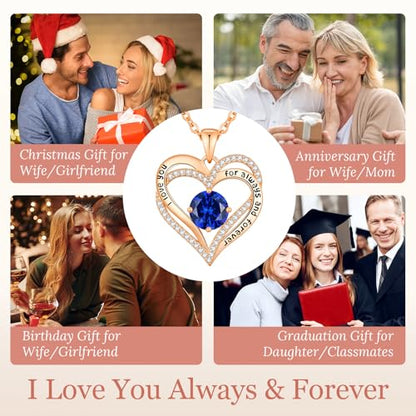 CDE Engraved Forever Love Heart Birthstone Necklace Jewelry Gifts for Women | Hypoallergenic,Nickel-Free & Lead-Free,3 x 3 mm 5A CZ Heart Pendant,Anniversary Christmas Birthday Gift for Girlfriend Wife - color: 09-Sept, style: Rose Gold Plated