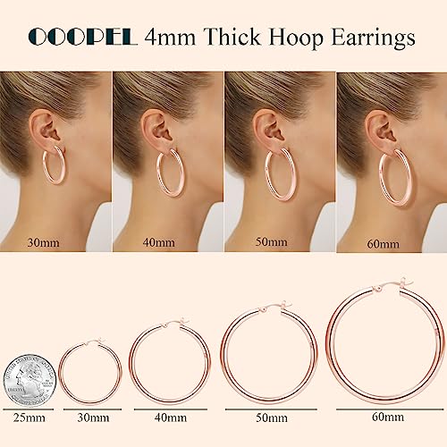 4mm Thick Gold Chunky Earrings Steling Silver Post Hoops Earrings For Women Hollow Tube Hoops Earrings Thick Gold Hoop Earrings Hypoallergenic Lightweight Gold Hoop Large Earrings 20/30/40/50/60MM - color: Rose gold,40mm