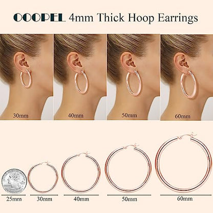4mm Thick Gold Chunky Earrings Steling Silver Post Hoops Earrings For Women Hollow Tube Hoops Earrings Thick Gold Hoop Earrings Hypoallergenic Lightweight Gold Hoop Large Earrings 20/30/40/50/60MM - color: Rose gold,40mm