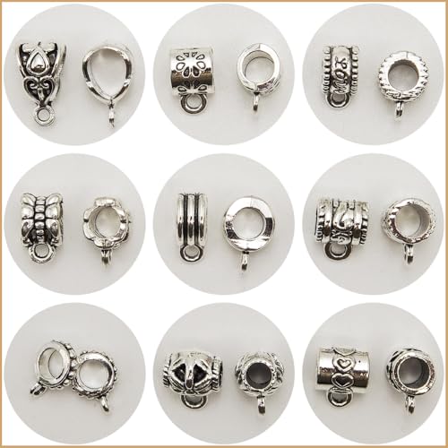 INSPIRELLE 144 Pieces Antique Silver Bails Metal Alloy Bail Bead for Bracelet Necklace Earring Jewelry Making - color: 144x Bead Bails