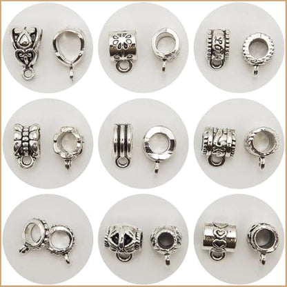 INSPIRELLE 144 Pieces Antique Silver Bails Metal Alloy Bail Bead for Bracelet Necklace Earring Jewelry Making - color: 144x Bead Bails