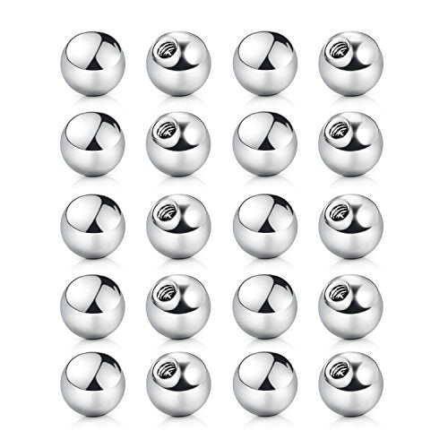 vcmart 16G 3mm Replacement Balls & 14G 5mm Piercing Balls Externally Threaded Nipple Industrial Tongue Belly Nose Lip Ear Piercing Barbell Parts - color: 2 -16G, 3mm balls, silver 20pcs