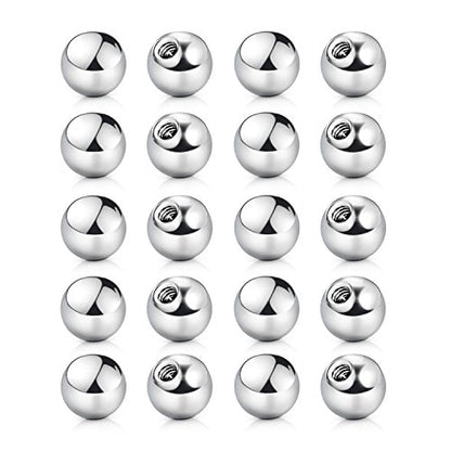 vcmart 16G 3mm Replacement Balls & 14G 5mm Piercing Balls Externally Threaded Nipple Industrial Tongue Belly Nose Lip Ear Piercing Barbell Parts - color: 2 -16G, 3mm balls, silver 20pcs