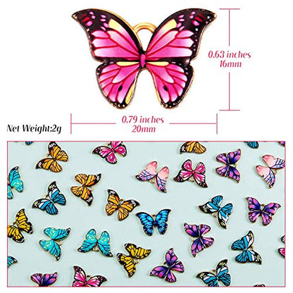 Hicarer 56 Pieces Butterfly Charms for Jewelry Making Colorful Butterfly Pendants Kawaii Enamel Charms for Crafts Bracelets Earrings Necklaces Keychains DIY Supplies