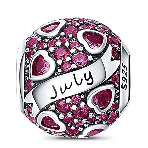 HappyStar 925 Sterling Silver Month Birthstone Charm for Bracelets Necklace，with 5A Cubic Zirconia Dangle Pendant Bead,Happy Birthday Valentine's Day - color: 7-July Birthstones