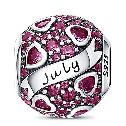 HappyStar 925 Sterling Silver Month Birthstone Charm for Bracelets Necklace，with 5A Cubic Zirconia Dangle Pendant Bead,Happy Birthday Valentine's Day - color: 7-July Birthstones
