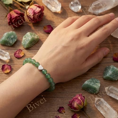 Bivei Crystal Stretch 6mm Bracelets for Women | Handmade Natural Stone Beaded Stretch Bracelet, Stainless Steel Heart Bead, Tranquility Yoga Gift Jewelry for Women - color: Green Aventurine - Growth