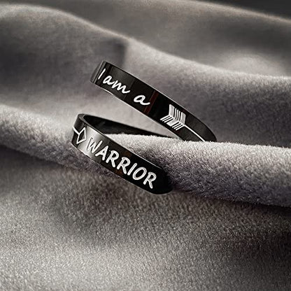 Opening Black Keep Going ring Stainless Steel Adjustable Never give up Jewelry Inspirational Opening Stacking Cute Hiphop Band - style: I am a WARRIOR