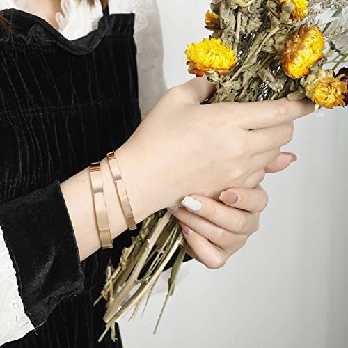 Stainless Steel Open Bangle Bracelet for Women 6mm/8mm Fashion Adjustable Wristband - color: C-Rose Gold, size: 6mm