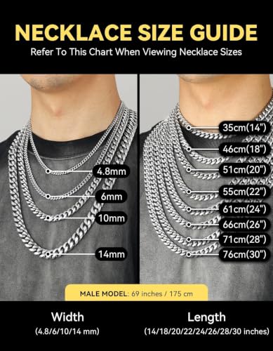 ChainsHouse Miami Cuban Link Chain Necklace for Men, Stainless Steel | 4.8/6/10/14mm Widths, Black/14K Gold Plated Finishes, Hip Hop Style, Daily Wear, Gift Box Included - color: Silver