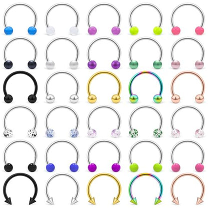20/18/16/14G Horseshoe Septum Nose Lip Rings Smile Piercings 6/8/10/12/14/16mm Cartilage Helix Daith Earrings Surgical Steel Jewelry for Women Men - size: 16g*9/16in(14mm)