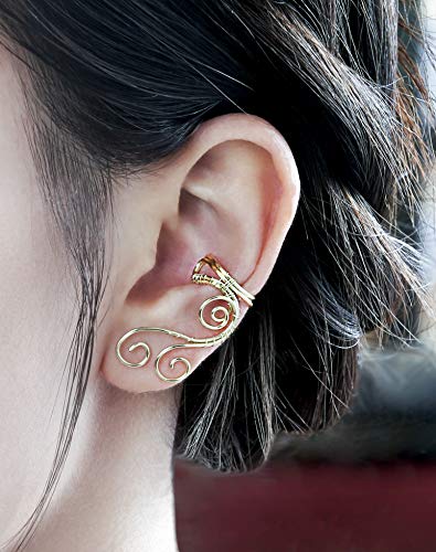 Handmade Ear Cuff Earrings, OwMell Elf Ear Cuffs No Piercing Hypoallergenic Simple Rolled Earrings Fantasy Costume for Party Wearing - style: Gold