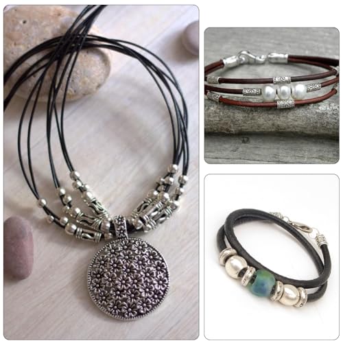 SUNNYCLUE 1 Box 230Pcs Cord End Caps Leather Cord Ends Tibetan Style Antique Silver Kumihimo Bracelet Crimps Lobster Claw Clasps Open Jump Rings for Jewelry Making Accessories DIY Crafts Supplies - style: Style 3