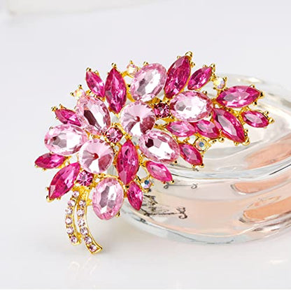 seven wolves Women Crystal Bouquet Brooch Pin All-Match Accessories Rhinestone Brooches and Pins - color: Rose Red E
