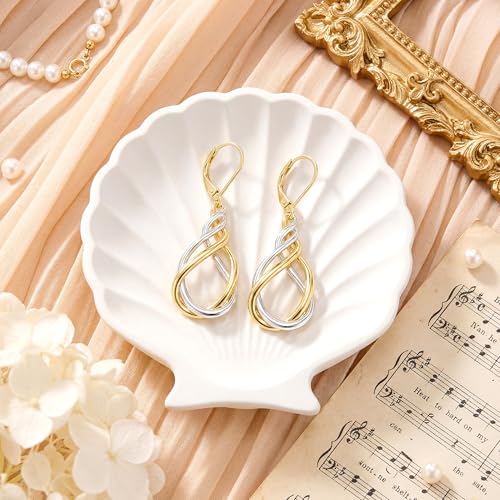 Two Tone Twisted Drop Earrings for Women Gold and Silver Dangle Earrings | Hypoallergenic Mixed Metal Earrings 14K Gold and Silver Plated Dangly Leverback Earrings Trendy Jewelry Gifts - color: Two Tone