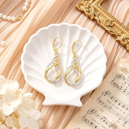 Two Tone Twisted Drop Earrings for Women Gold and Silver Dangle Earrings | Hypoallergenic Mixed Metal Earrings 14K Gold and Silver Plated Dangly Leverback Earrings Trendy Jewelry Gifts - color: Two Tone