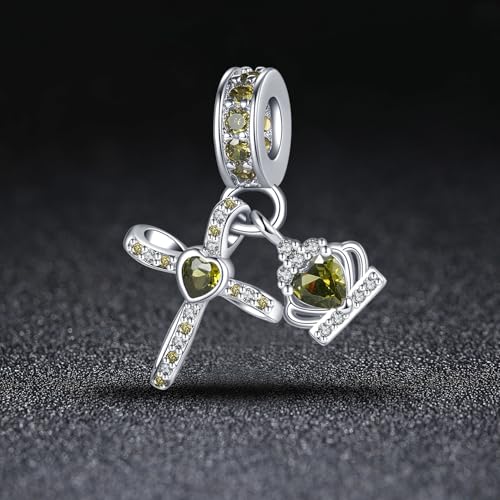 Silver Cross Birthstones Charm Fit for Pandora Charms Bracelet Crown Dangle Charms Beads Birthday Jewelry Gifts for Women - style: August
