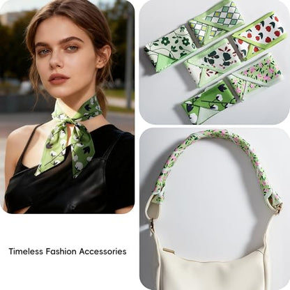 ZXZH 6 Pack Fashion Scarves for Women, Versatile Boho Head Scarf | Satin Scarf for Hair, Neck, Wrist, and Purse Accessories - color: Fresh Green Botanical