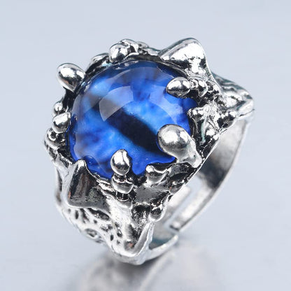 Rrdaily Gothic Punk Devil Evil Eye Rings, Open Adjustable Crystal Dragon Eagle Claw Locomotive Biker Ring for Men Party Gifts - color: Blue