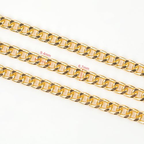 YOUBEIYEE 10 Meters Gold Cuban Link Chain Men and Women Hip Pop Necklace Choker Aluminum Chain for Jewelry Making Jewelry Supplies - color: 6.7x9.4mm-Gold