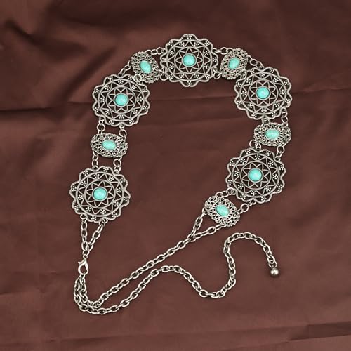 ILuvatar Western Metal Concho Belt for Women Cowgirl Waist Chain for Women Dress Pants Adjustable - color: Silver-e14
