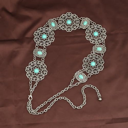 ILuvatar Western Metal Concho Belt for Women Cowgirl Waist Chain for Women Dress Pants Adjustable - color: Silver-e14