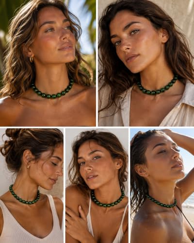 Colorful Chunky Beaded Necklaces for Women Trendy Large Bead Statement Necklace Boho Resin Bead Choker Summer Beach Jewelry Gifts Accessories - color: Dark Green