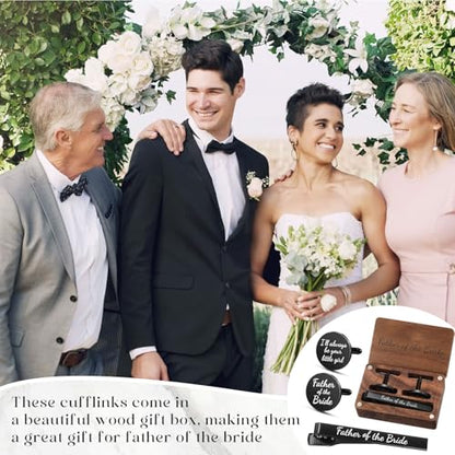 Colingmill Father of the Bride Gift Dad of the Bridegroom Cufflinks Tie Clip Set with Engraved Wood Gift Box for Dad - style: Father of the Bride,Always,Black