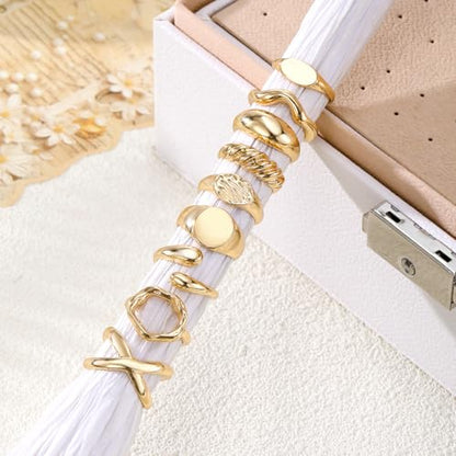 Chunky Rings for Women Non Tarnish 14k Stackable Dome Statement Rings Sets Vintage Dainty Knuckle Open Midi Finger Rings Jewelry Pack Gifts - style: 9PCS