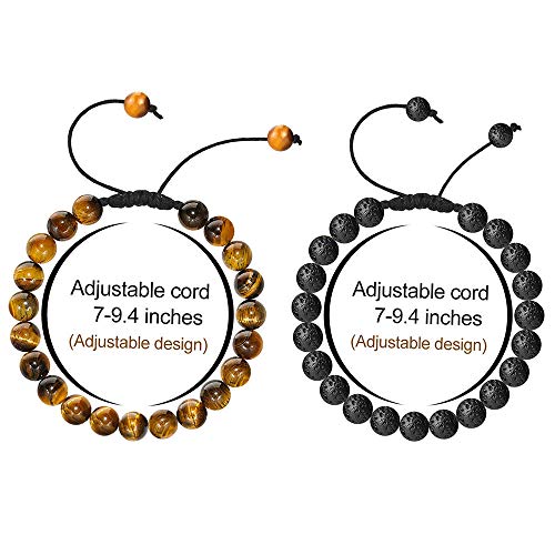 M MOOHAM Mens Bracelet - Beaded Natural Stone 8mm Tiger Eye Matte Agate Lava Rock Bracelets for Men Teen Boys Grandpa Dad Birthday Gifts Jewelry - style: Lava Rock & Yellow Tiger Eye Bracelets